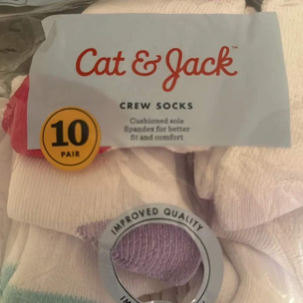 New! Girls Athletic Socks MultiColored Crew Socks, 10 pairs- Cat & Jack